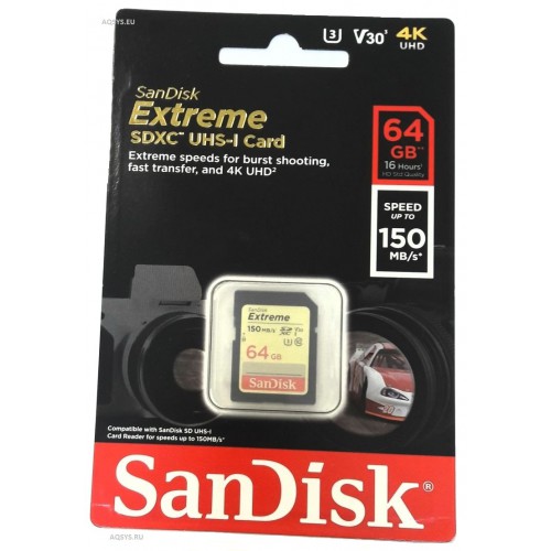 Карта памяти SanDisk 64Gb Extreme SDXC UHS-I U3 V30 150/60 MB/s
